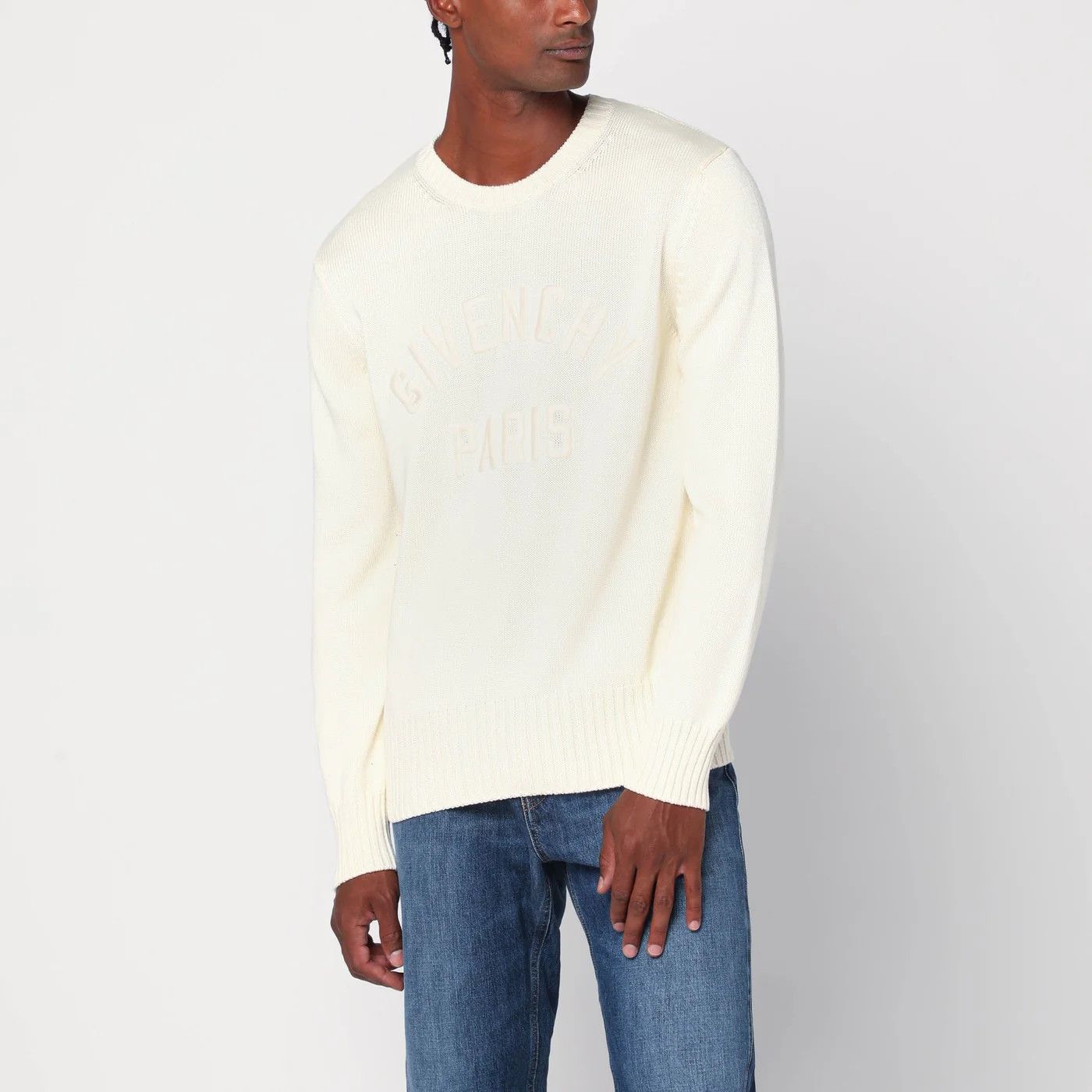 Givenchy o1d2blof0426 Cotton Logo Sweater in Ecru Size US M / EU 48-50 / 2 - 2 Thumbnail