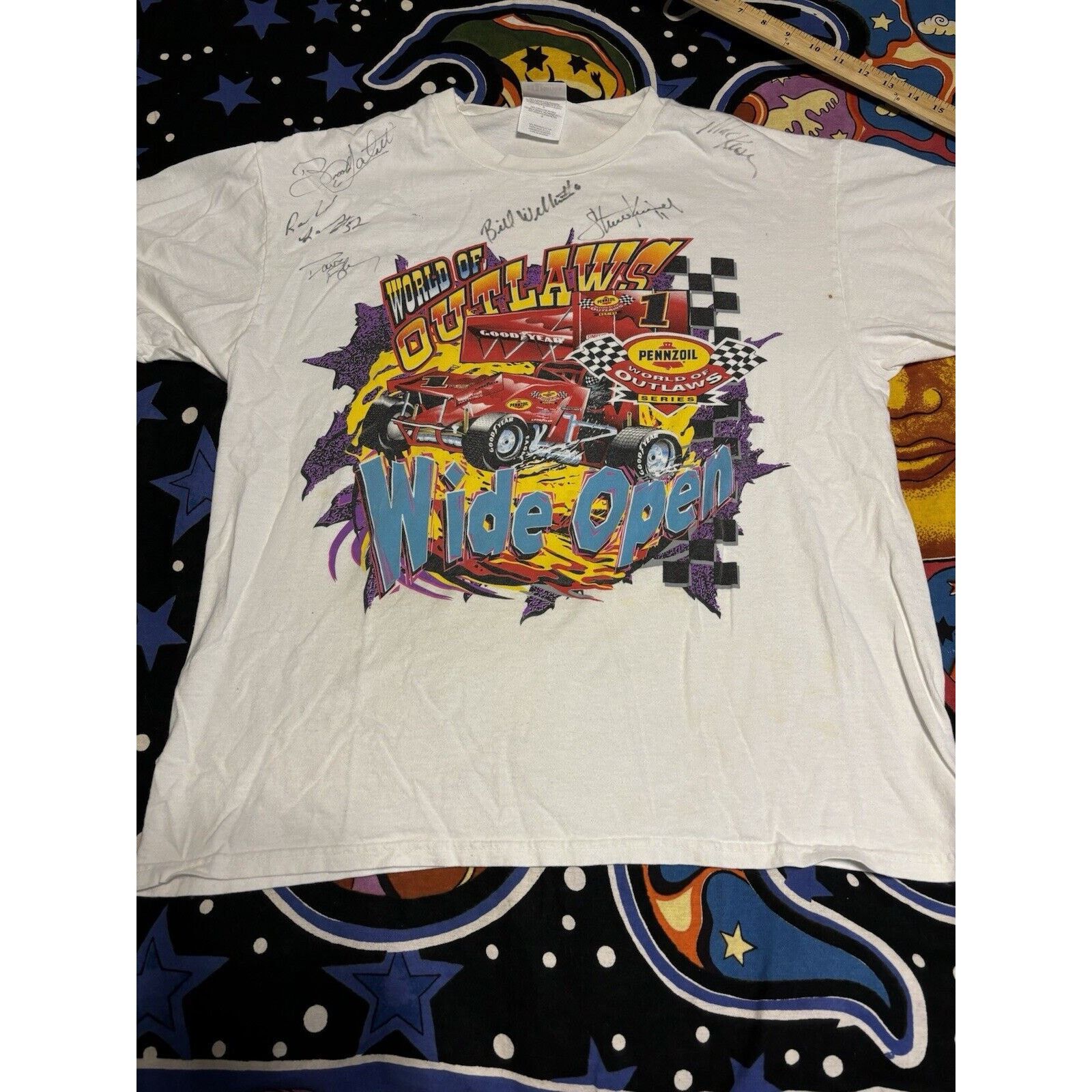 Other Vintage world of outlaws wide open white signed T-shirt Sz L Size US L / EU 52-54 / 3 - 3 Thumbnail