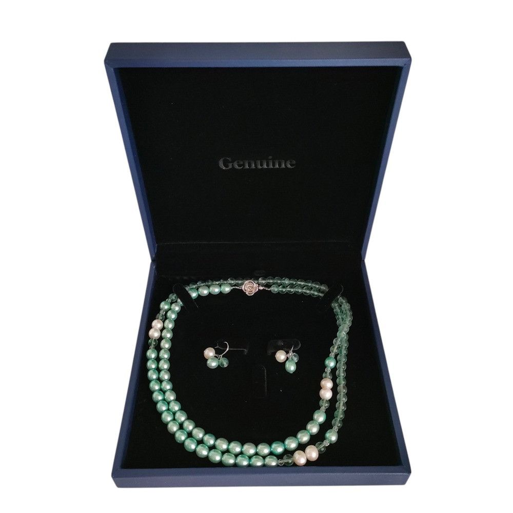 Other Other Silver Pearl Color Stone Necklace Earrings Set Precious Metal Necklace DUTY FREE for USA Size ONE SIZE - 1 Thumbnail
