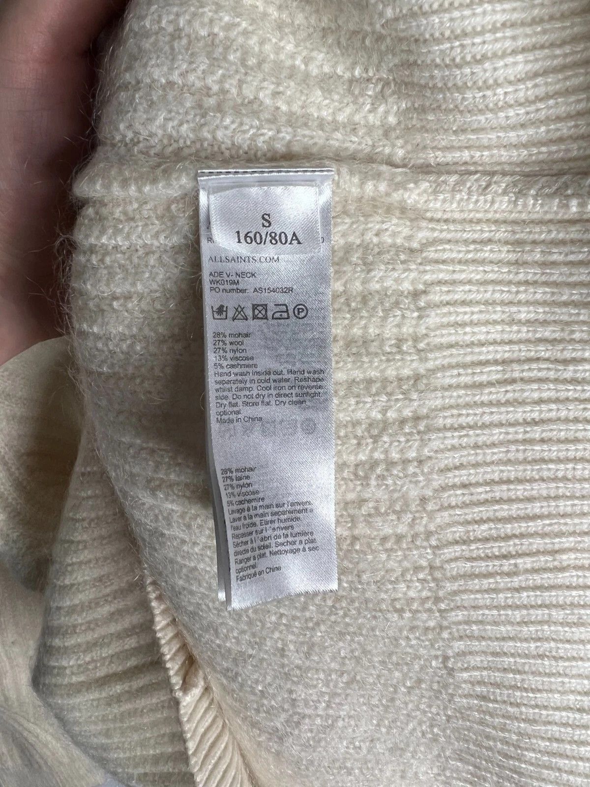 Allsaints Allsaints Ade V-Neck Women's Beige Knit Jumper Sweater Size S / US 4 / IT 40 - 6 Thumbnail