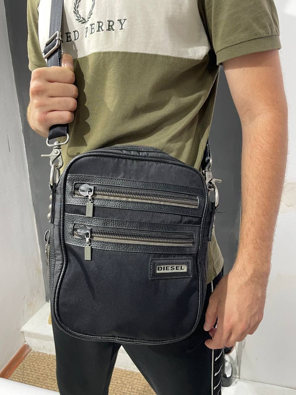 Avant Garde x Diesel Vintage Diesel Messenger Bag Y2K Avant-Garde Leather/nylon in Black, Men's