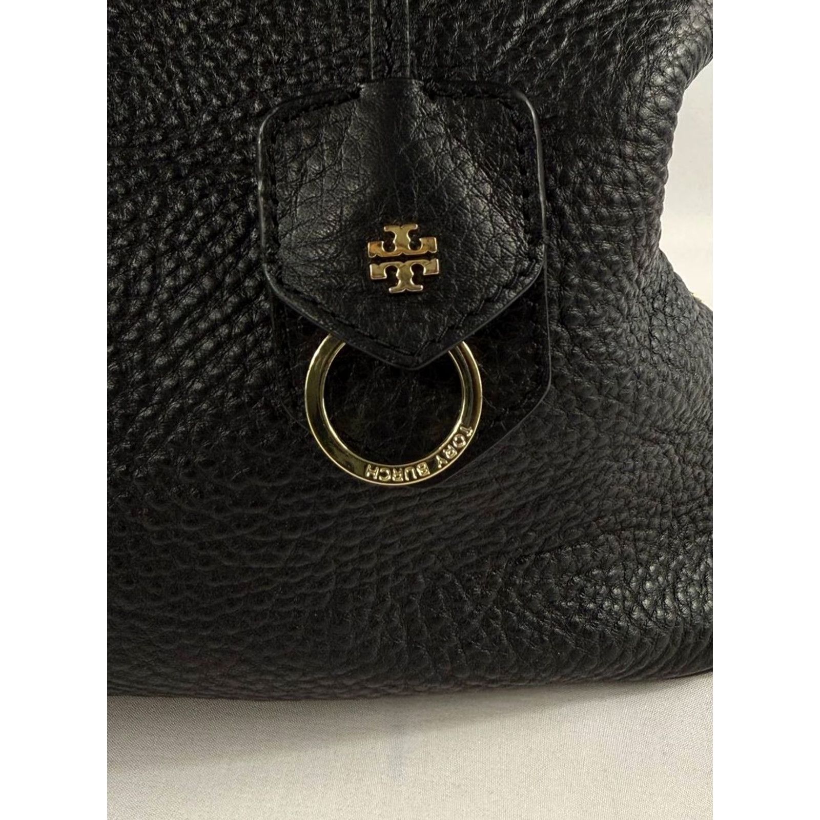 Tory Burch Tory Burch Tote Black Pebbled Leather Satchel Bag Gold Hardware Zip Women Size ONE SIZE - 6 Thumbnail