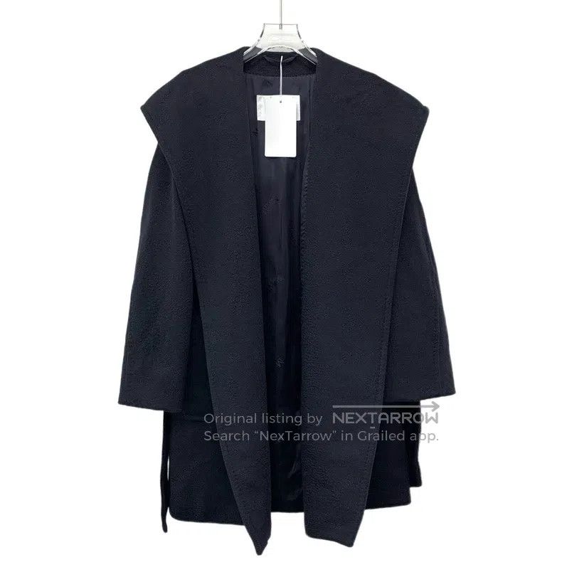 Max Mara Navy Camel Hair Hooded Belted Long-Sleeve Coat