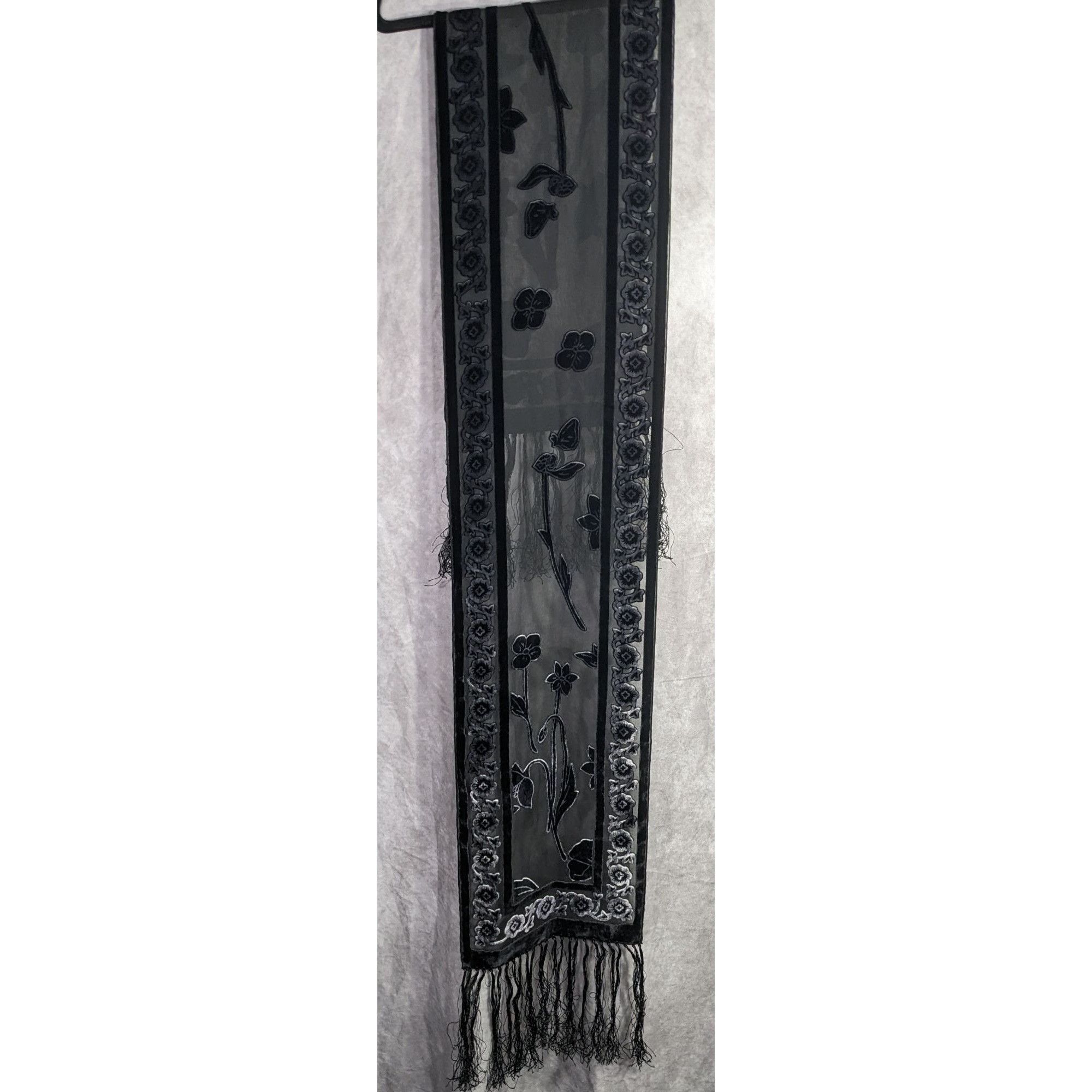 Other Vintage Gothic Burnt Velvet Floral Scarf With 7-Inch Fringe Size ONE SIZE - 7 Thumbnail
