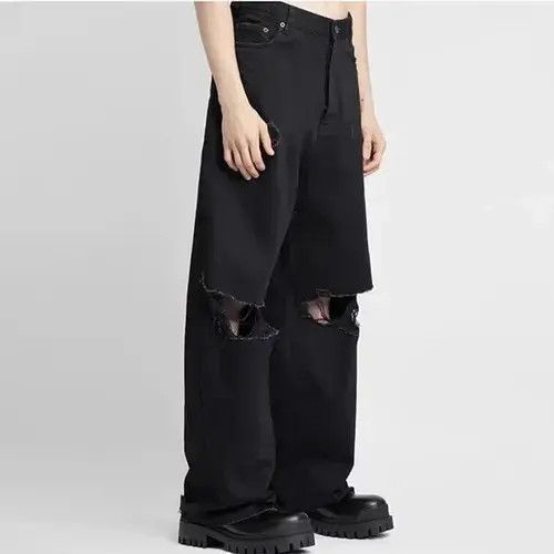 VIBE Y2K Washed Distressed Hole Baggy Jeans Size US 30 / EU 46 - 2 Thumbnail