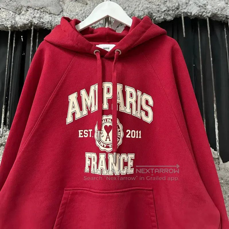 AMI AMI Red Cotton Long Sleeve Hoodie . Size L / US 10 / IT 46 - 3 Thumbnail