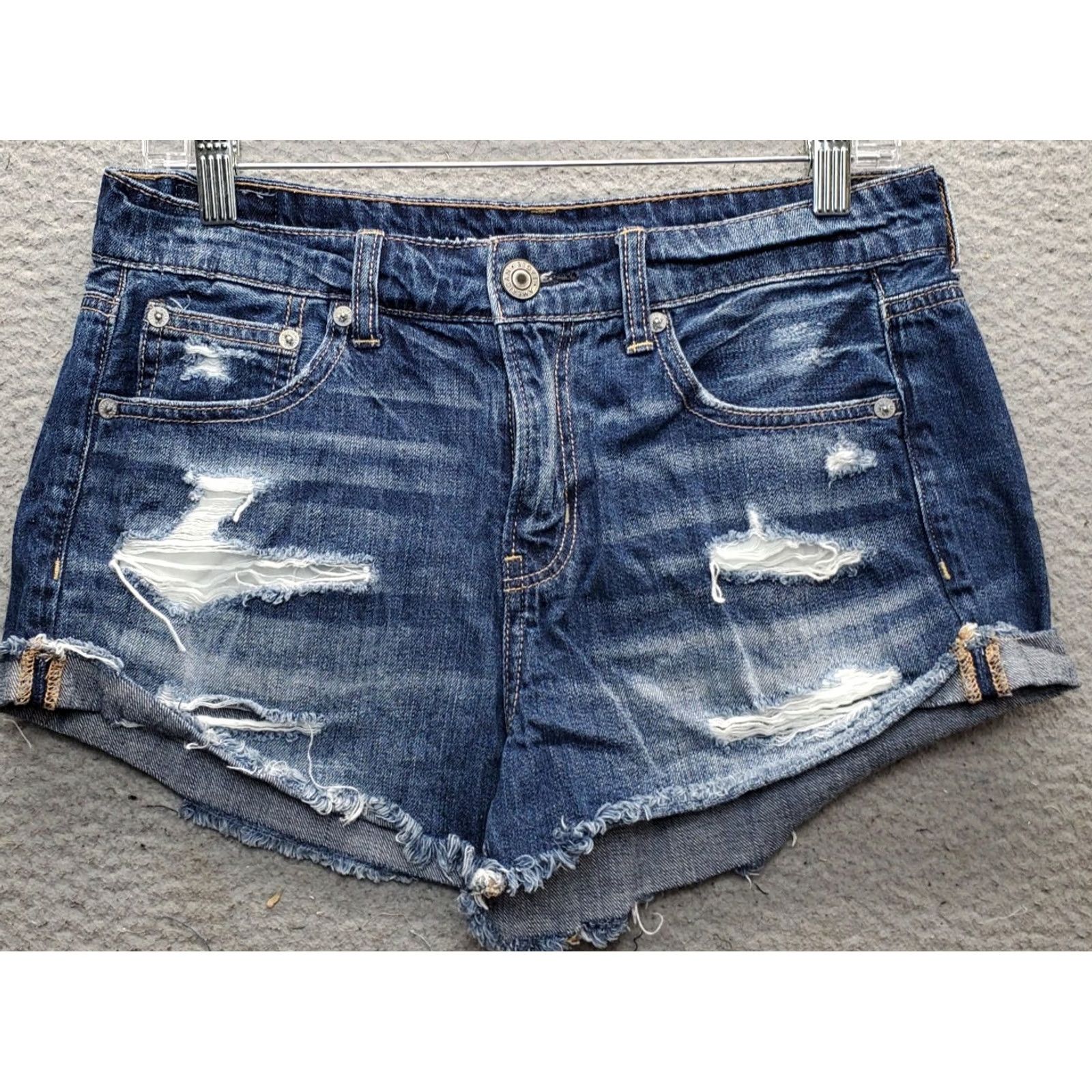 American Eagle Outfitters American Eagle Outfitters Tomgirl Shortie Shorts Womens 4 Blue Denim Distressed Shirt Size 27" / US 4 / IT 40 - 2 Thumbnail