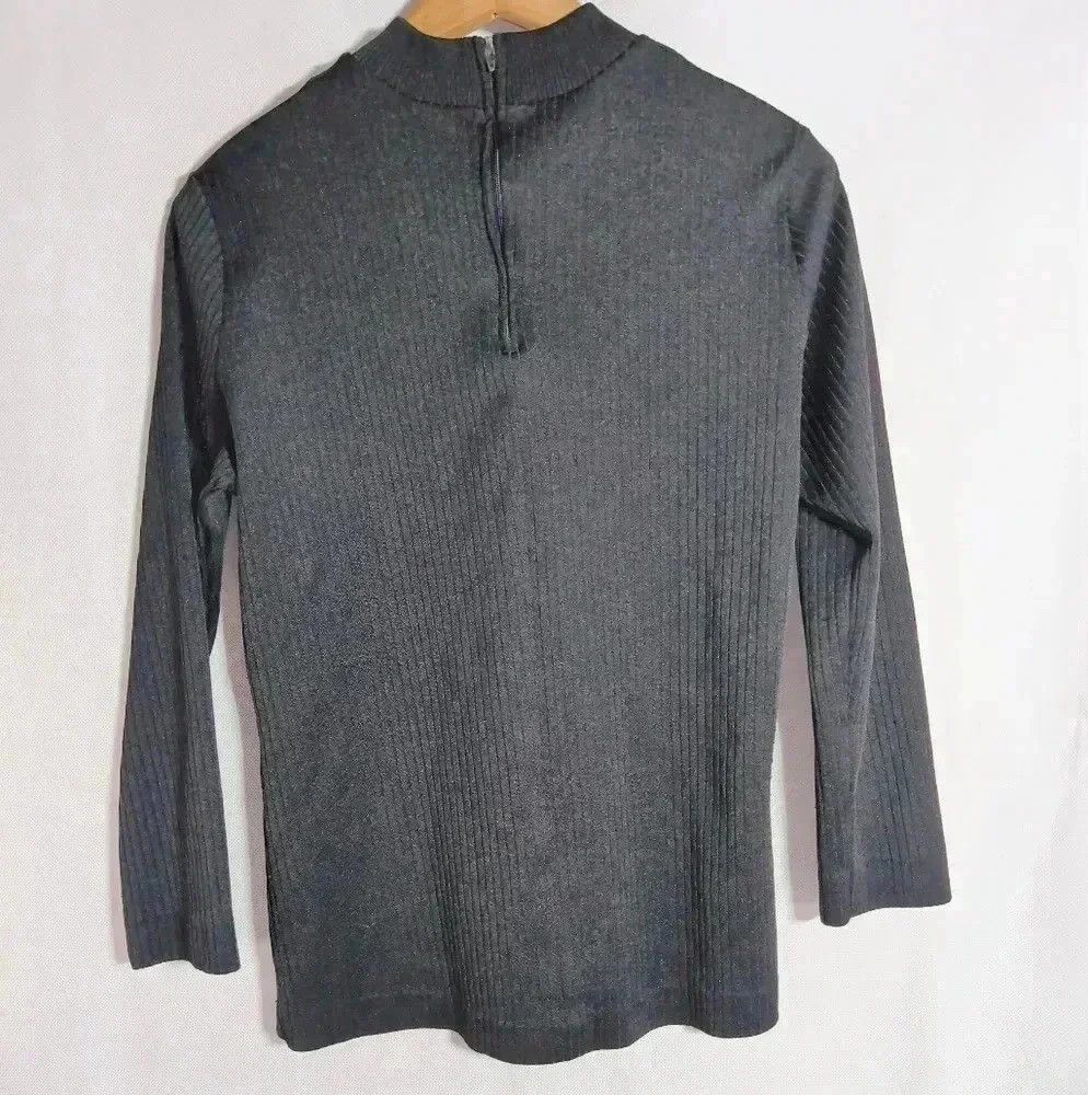 Vintage Vintage Black Ribbed Mock Turtleneck Sweater made in USA Size L / US 10 / IT 46 - 3 Thumbnail
