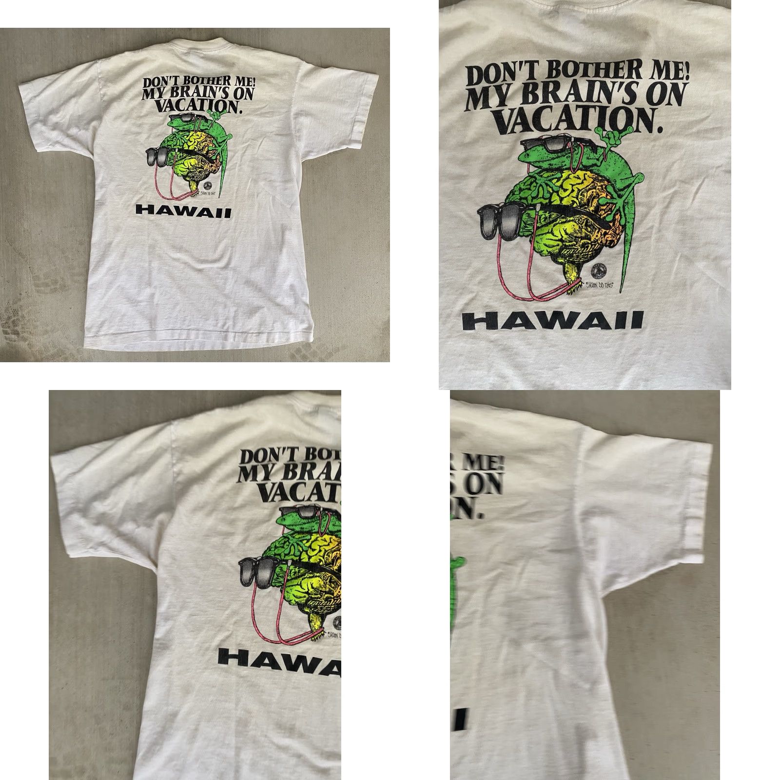 Fruit Of The Loom VINTAGE Brainwaves Hawaii Gecko T Shirt Mens L White Neon 90s Graphic Size US L / EU 52-54 / 3 - 10 Thumbnail