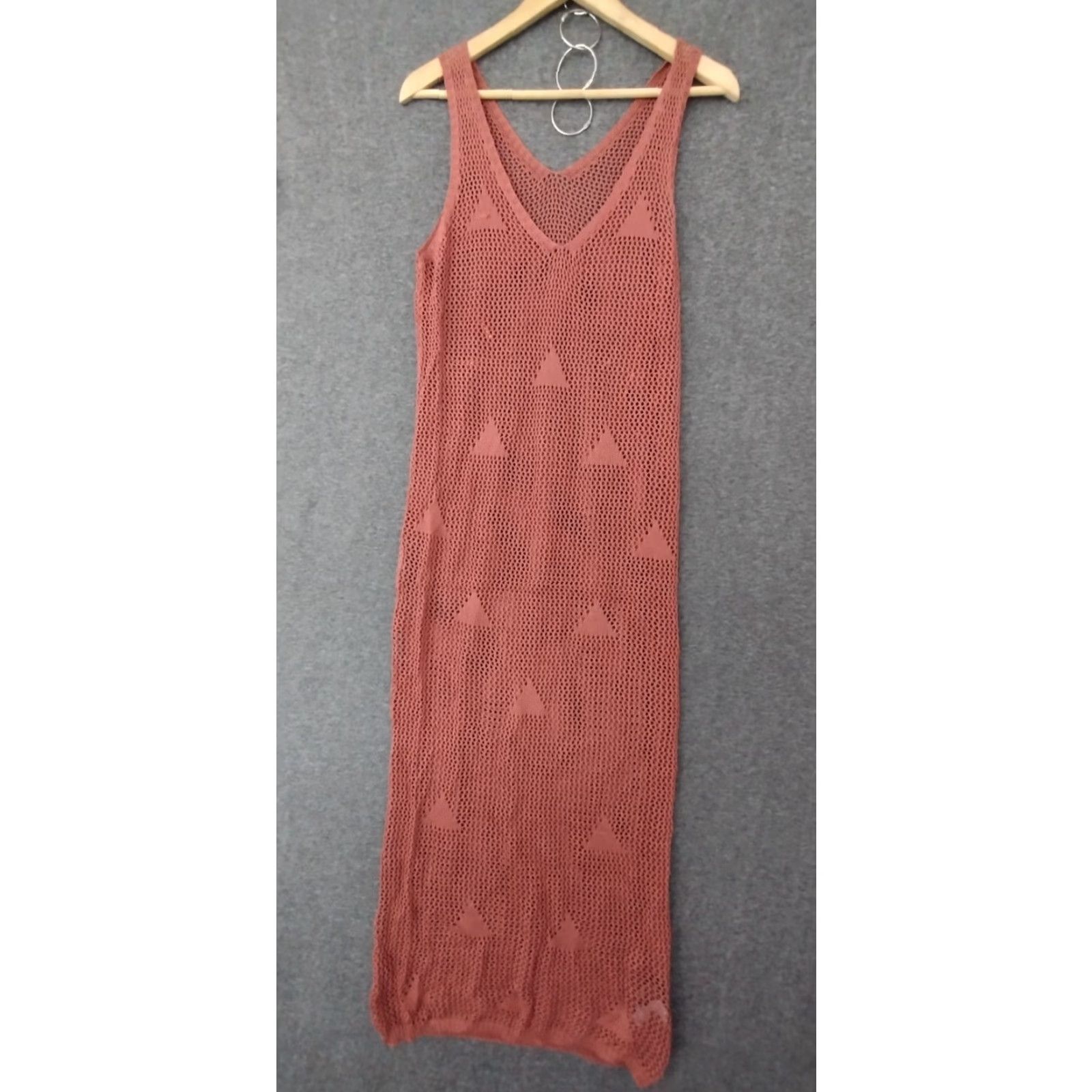 Vintage Codigo Crochet Long Knit Dress M Coral Sleeveless V-Neck Casual Bodycon Womens Shorten? Size M / US 6-8 / IT 42-44 - 2 Thumbnail