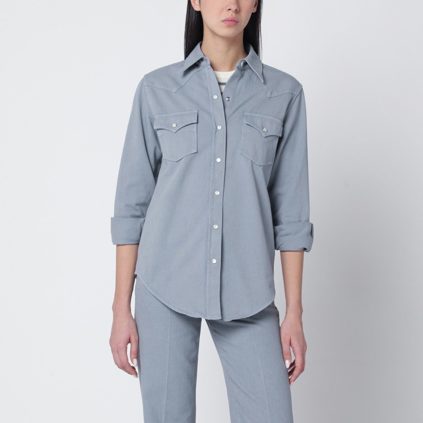 A.P.C. A.P.C. Blue-Grey Cotton Shirt Size M / US 6-8 / IT 42-44 - 1 Thumbnail