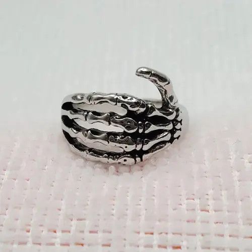 Ring Of Fire Silver Gothic Skulls Skeleton punk Hand Ring Size - 10 RGN Size ONE SIZE - 1 Thumbnail