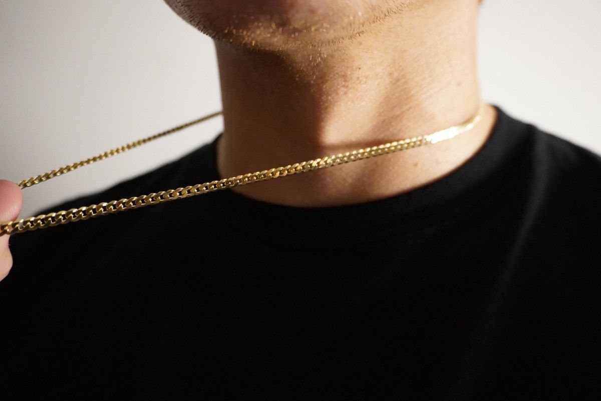 Sterling Silver Gold chain 14k gold vermeil Cuban link chain 4mm 22 inches Size ONE SIZE - 2 Thumbnail