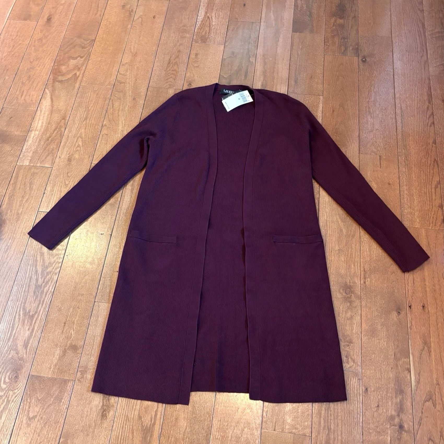 Ralph Lauren NWT Lauren Ralph Lauren Open Front Cardigan Sweater Maroon sz M Womens Cardigan Knit Open Front Pockets long Sleeve Size M / US 6-8 / IT 42-44 - 4 Thumbnail