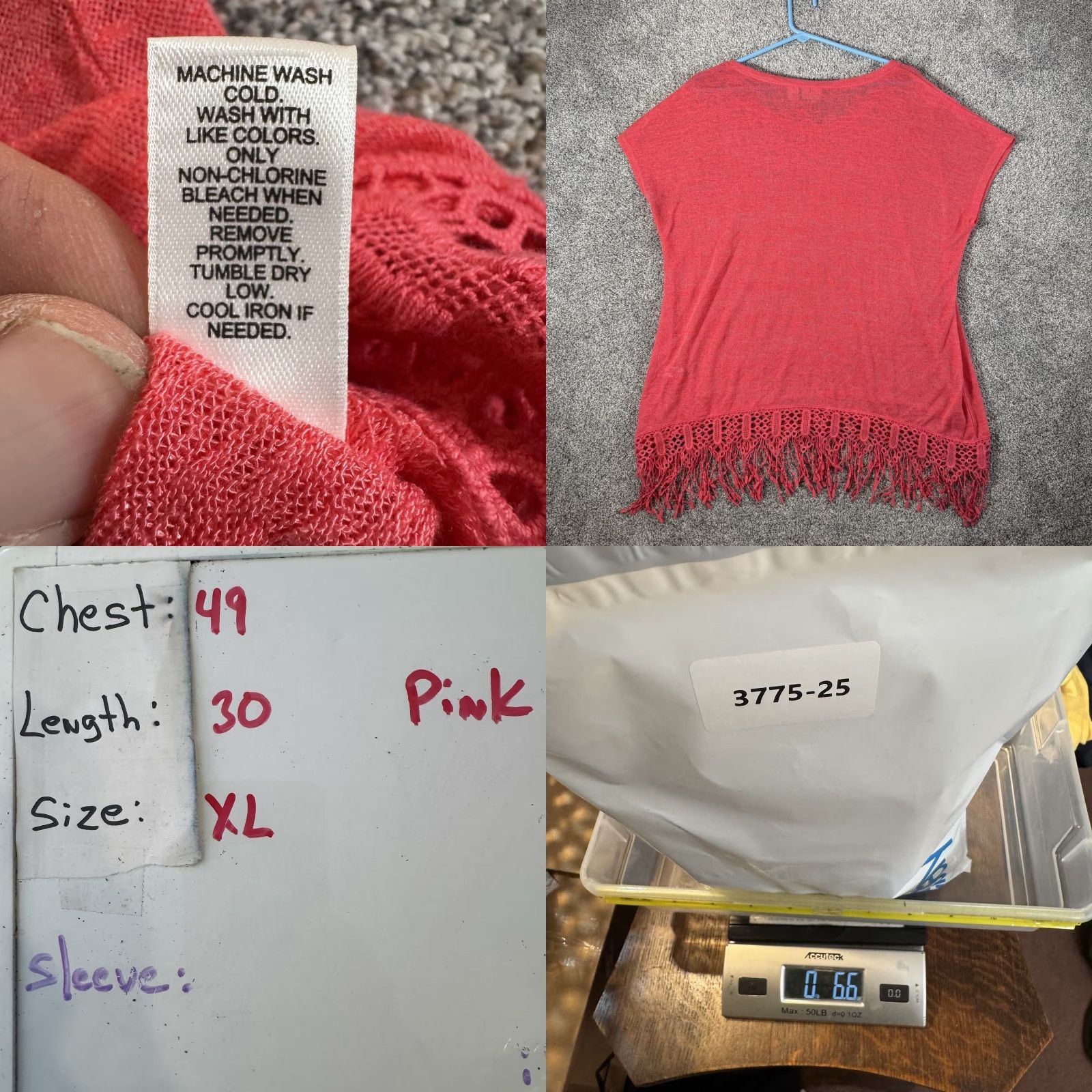 Vintage Cato Knit Top XL Pink Fringe Crochet Boho Festival Beach Resort Lagenlook Blouse Women Size XL / US 12-14 / IT 48-50 - 8 Thumbnail