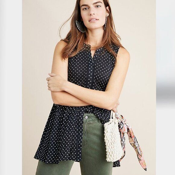 Anthropologie Anthropologie M Blue White Polka Dot Tunic Top Sleeveless St Size M / US 6-8 / IT 42-44 - 7 Thumbnail