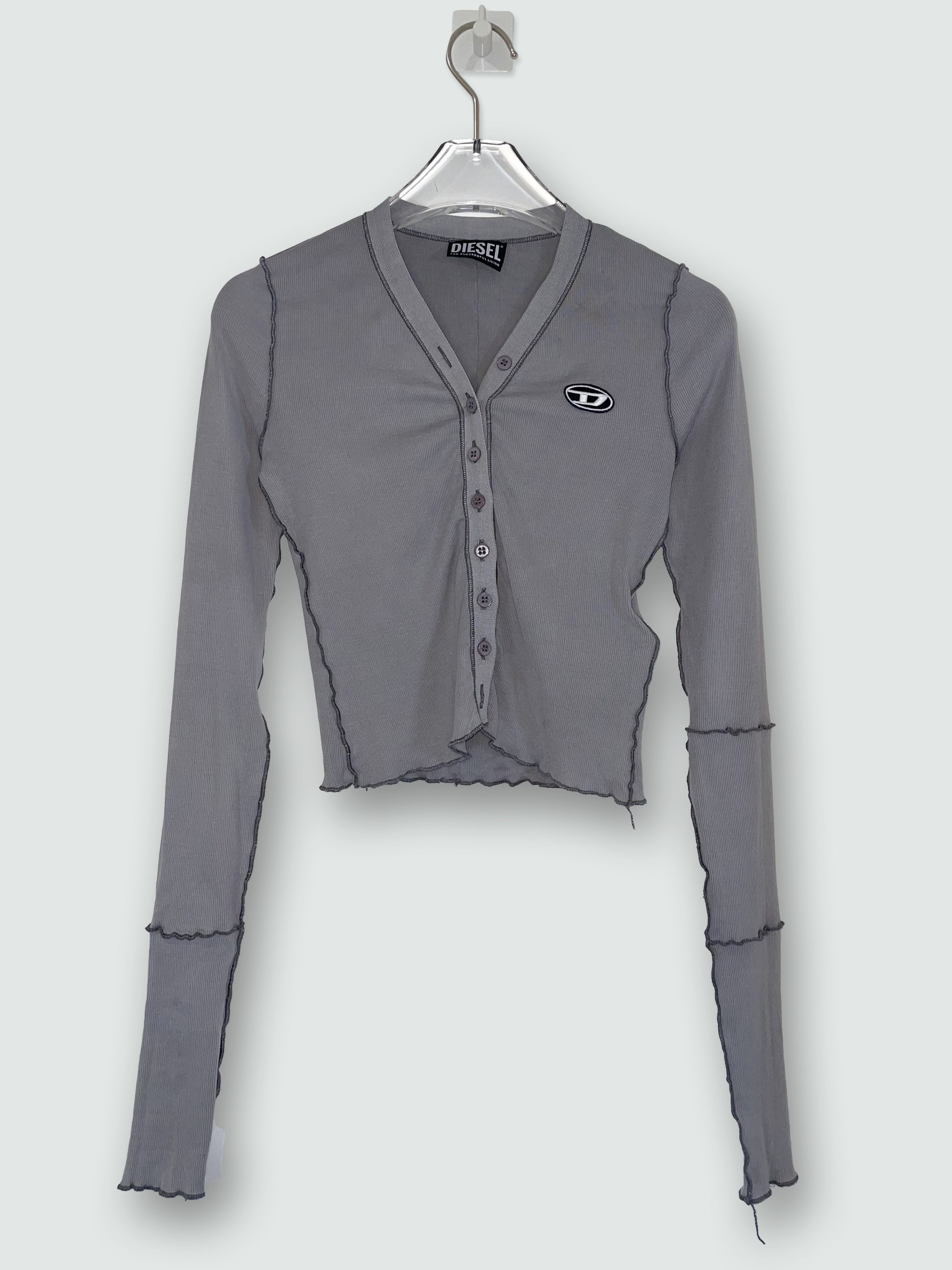 Diesel Glenn Martens | Grey Long Sleeve Button Cropped Top | XSmall Size XS / US 0-2 / IT 36-38 - 1 Thumbnail