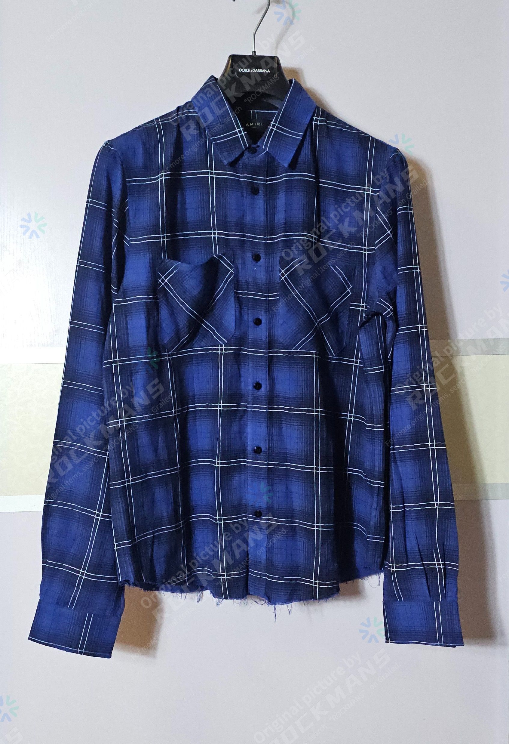AMIRI Men's Distressed Checked Cotton/Cashm Shirts Size L