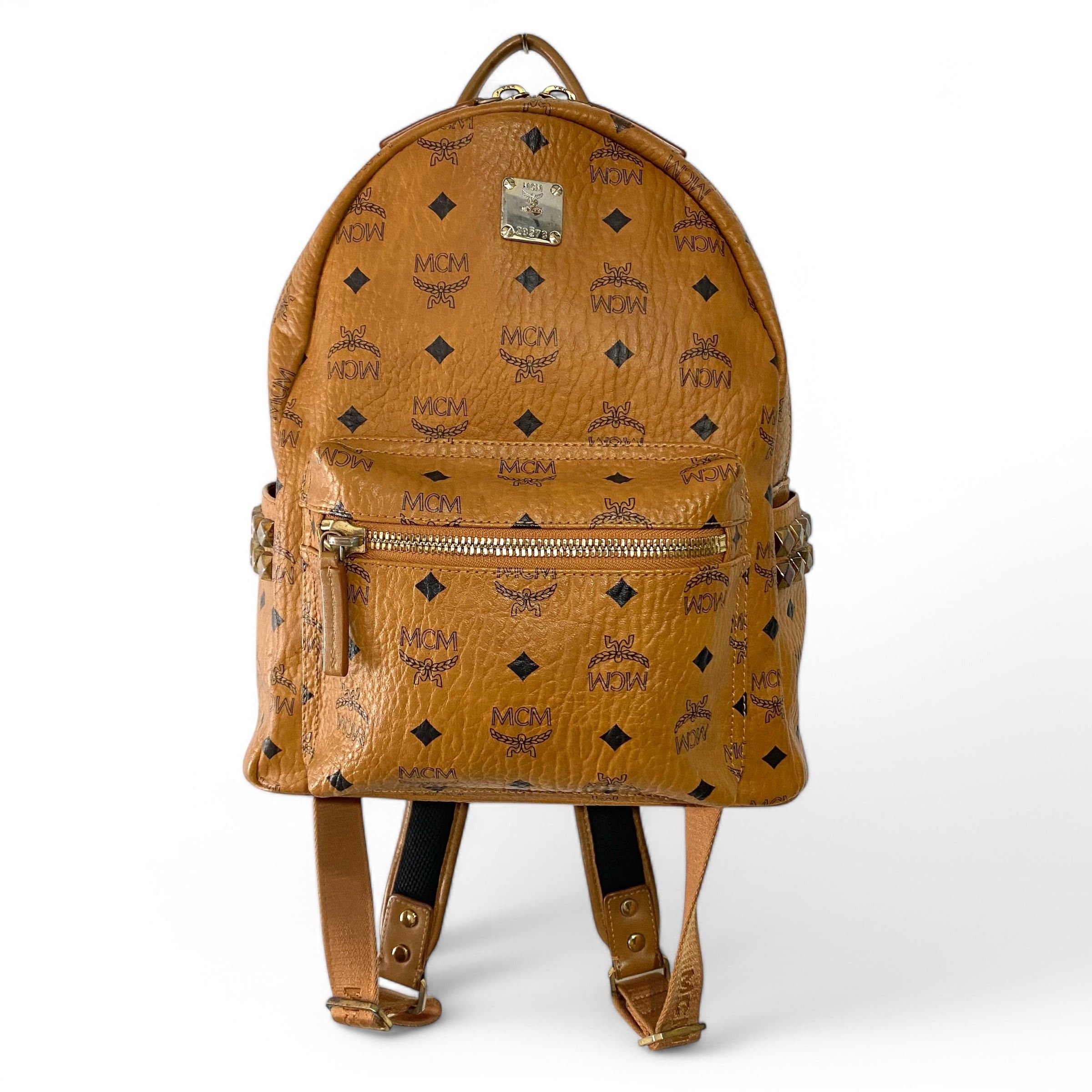 MCM MCM Visetos Side Studs Backpack Small Cognac Size ONE SIZE - 1 Thumbnail