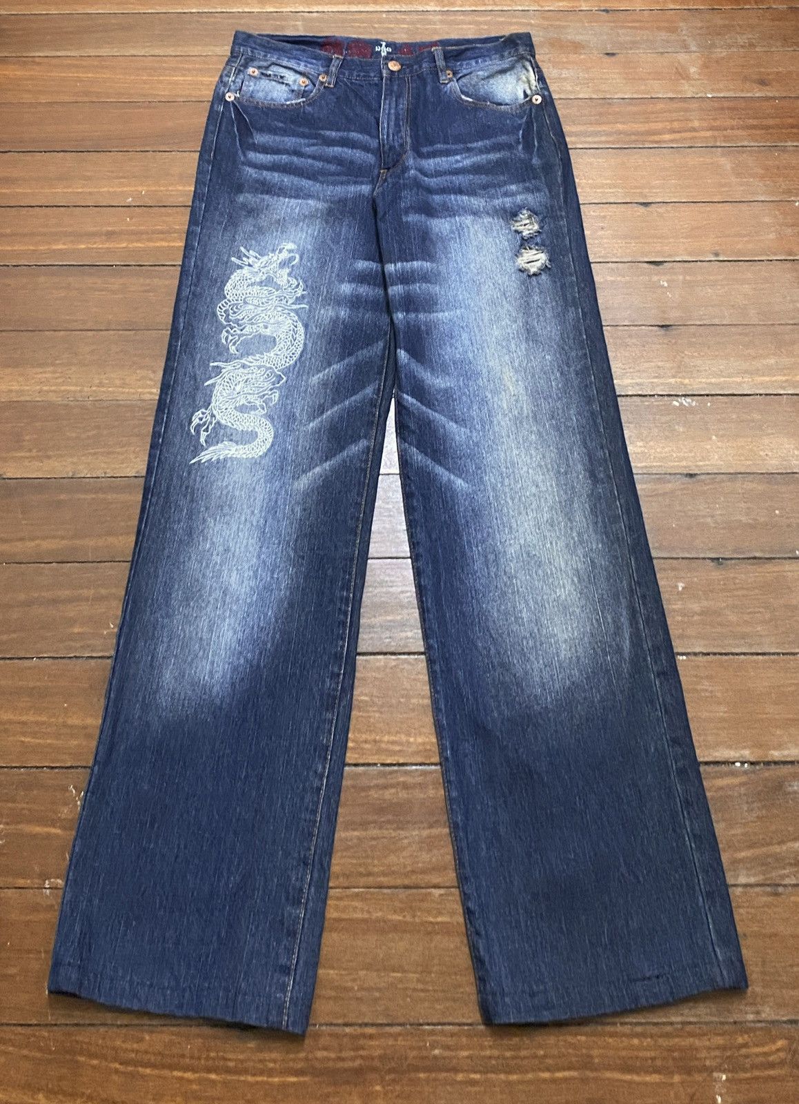 Dogtown Rare Design Vintage Brand Dog Town Sukajan Baggy Jeans 1990s Size US 33 - 1 Thumbnail