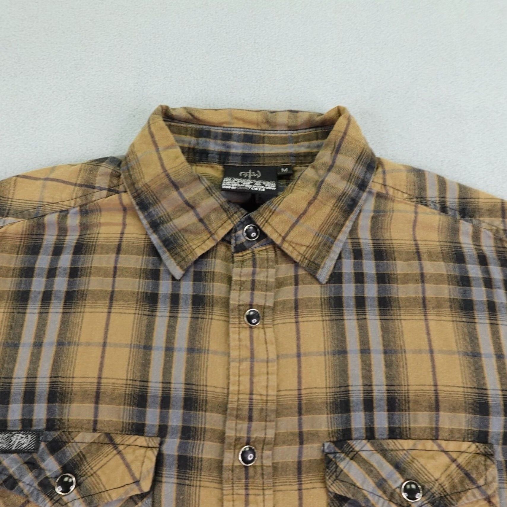 Vintage VINTAGE Not Of This World Shirt Mens Medium Brown Plaid Pearl Snap Collared Short Sleeve Cotton Button-Up NOTW 90s/Religious Mens M Brown Size US M / EU 48-50 / 2 - 2 Thumbnail