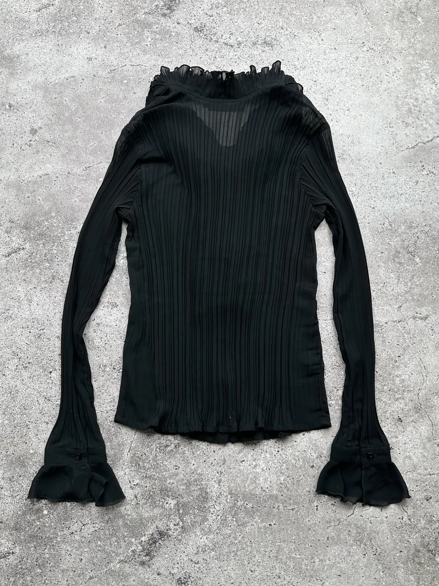 Japanese Brand Vintage Mesh Plisse Blouse C60(V211) Size XS / US 0-2 / IT 36-38 - 3 Thumbnail