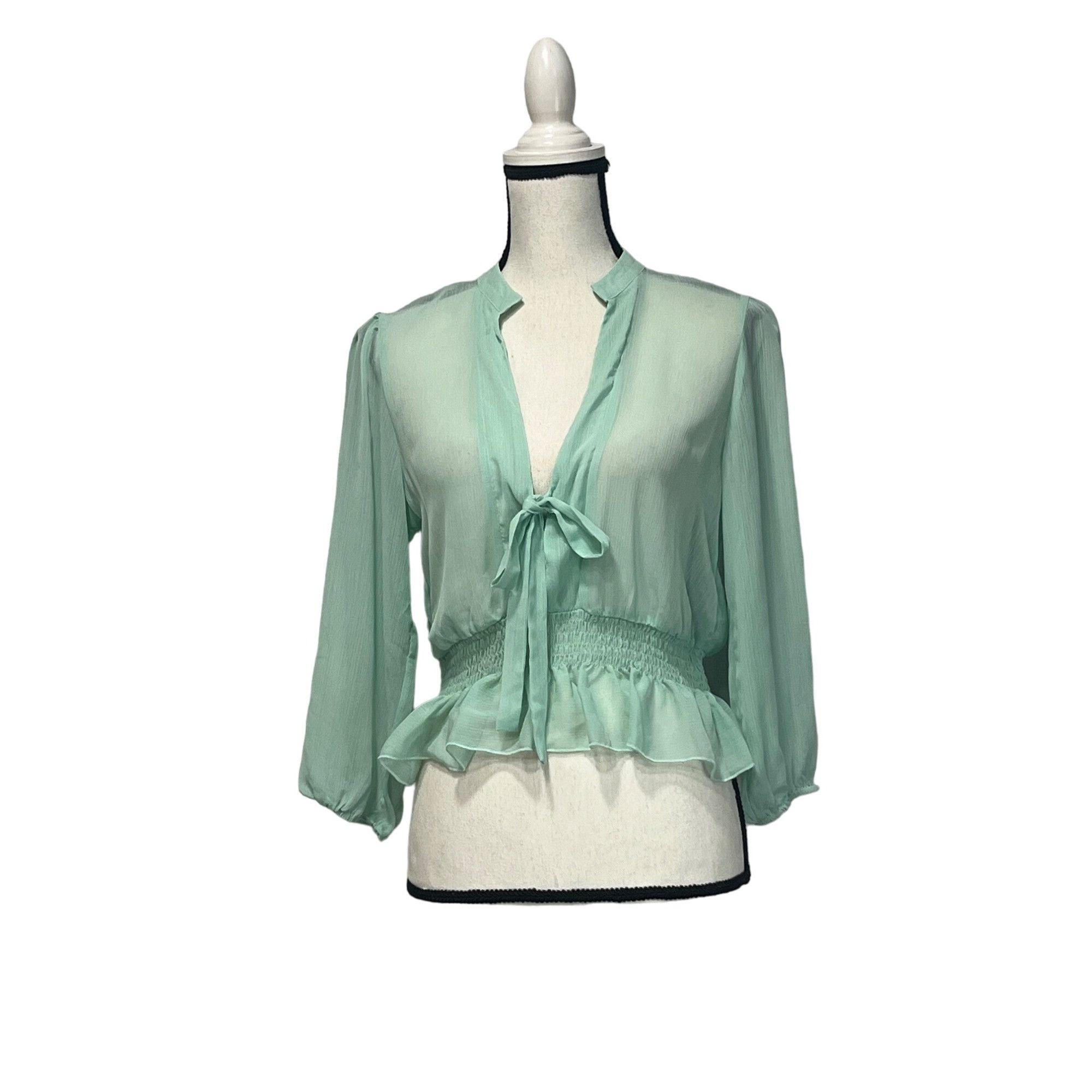 Other Asos Design Shirred Waist Sheer Long Sleeve Blouse, Mint gre Size M / US 6-8 / IT 42-44 - 1 Thumbnail