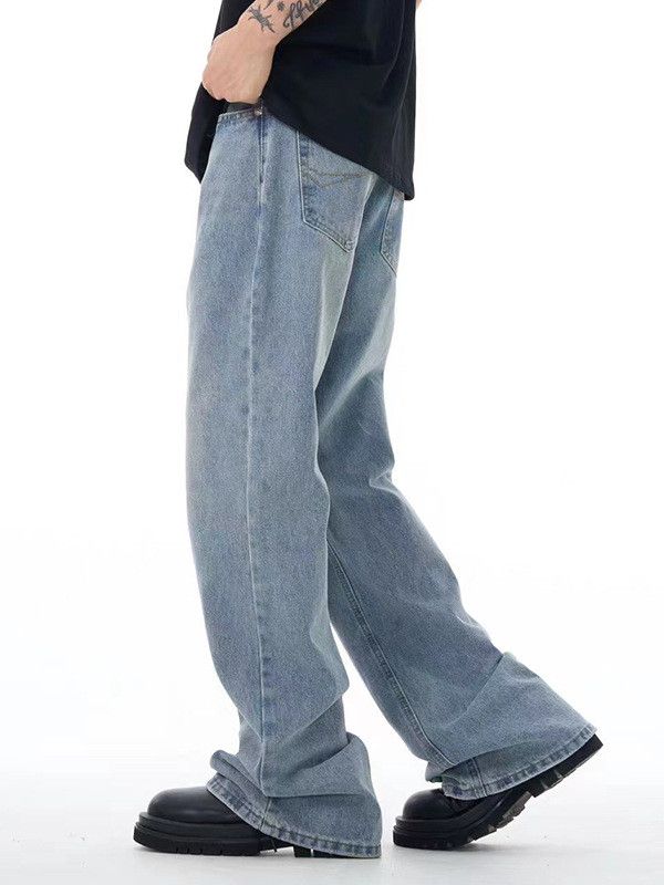 Jean Men's washed distressed casual loose flared jeans Size US 32 / EU 48 - 4 Thumbnail