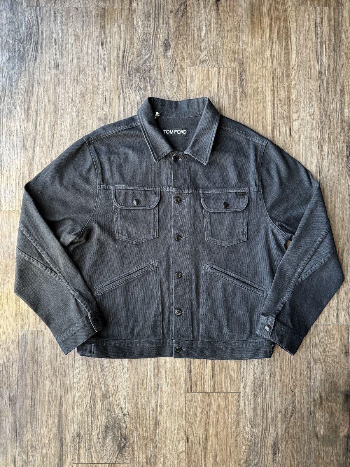 Tom Ford ⚫️ Tom Ford Graphite Black Japanese Denim Trucker Jacket Size US XXL / EU 58 / 5 - 1 Thumbnail