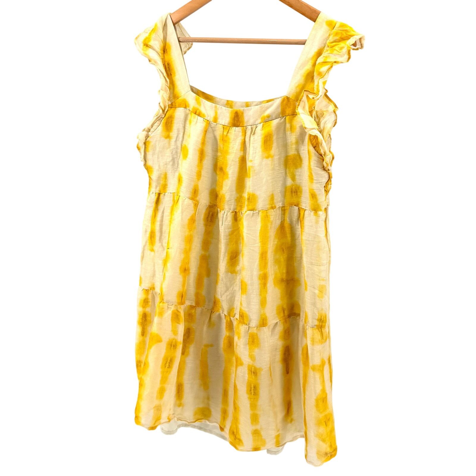 Marie Oliver Marie Oliver Yellow Watercolor Ruffle Mini Babydoll Dress Size S / US 4 / IT 40 - 4 Thumbnail