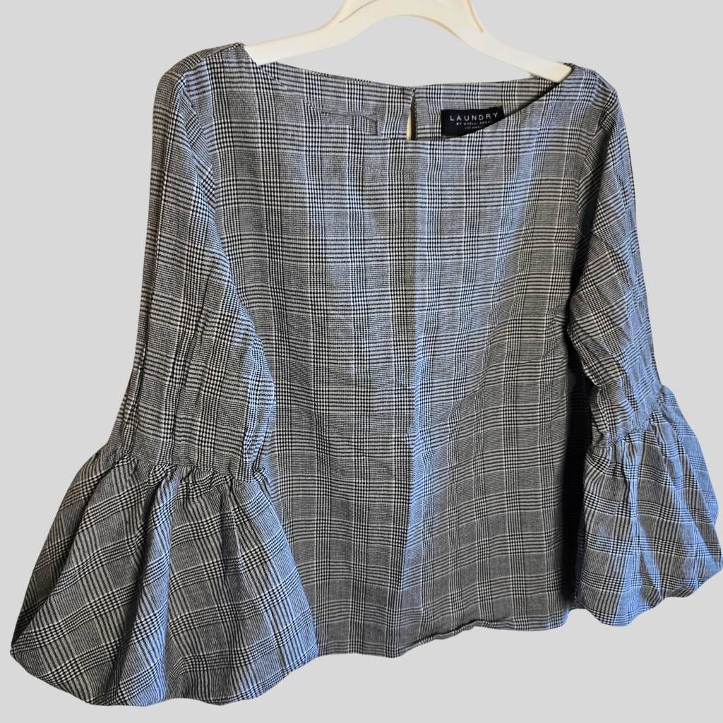 Laundry by Shelli Segal Laundry by Shelli Segal Plaid Bell Sleeve Top Womens Large 100% Cotton Blouse Size L / US 10 / IT 46 - 3 Thumbnail