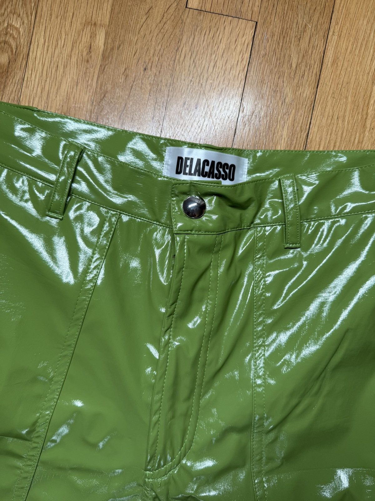 If Six Was Nine Delacasso Green Handmade Vinyl Cargo Pants Size US 30 / EU 46 - 4 Thumbnail