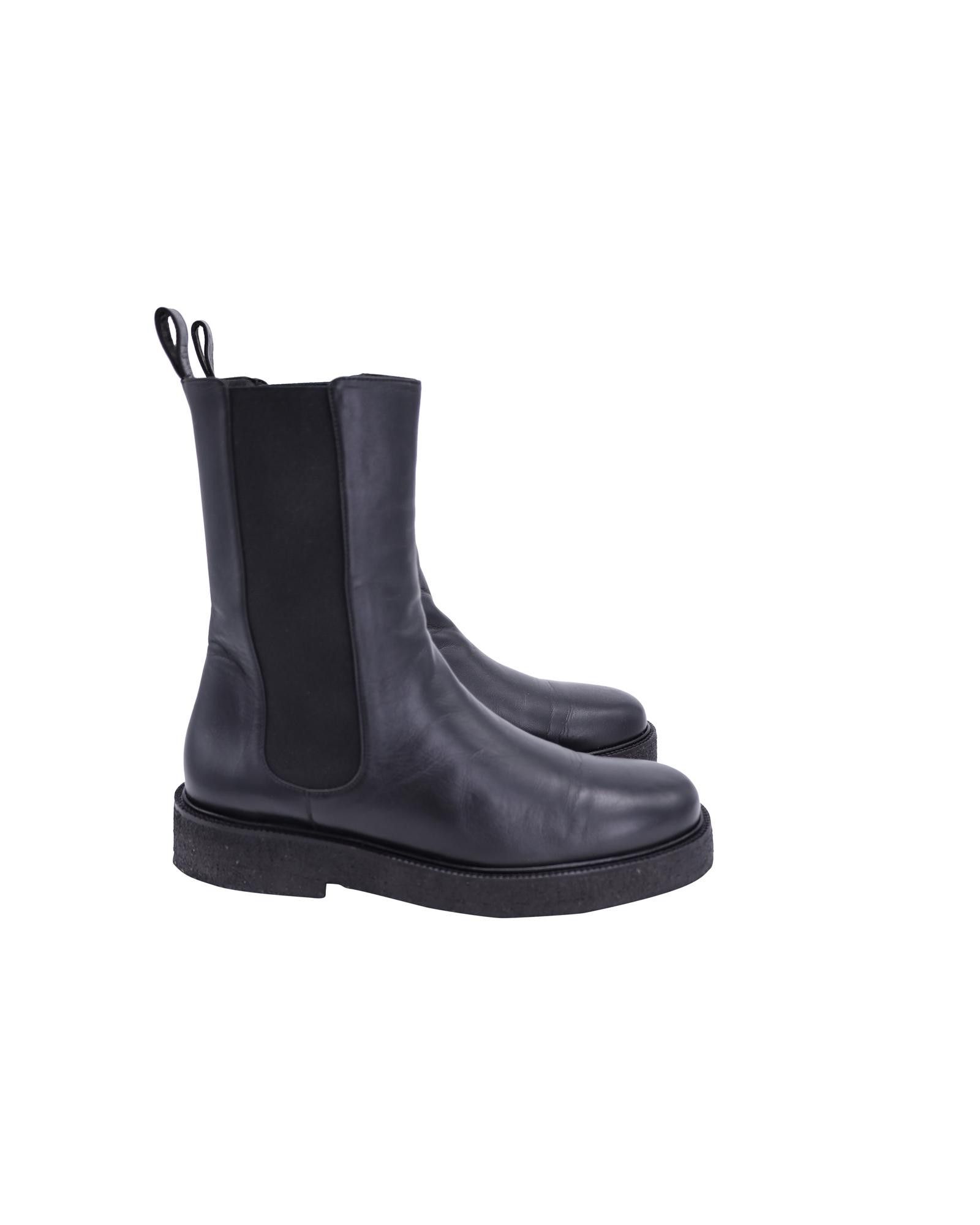 image of Staud Black Leather Slip-On Boots With Elastic Sides, Women's (Size 8)
