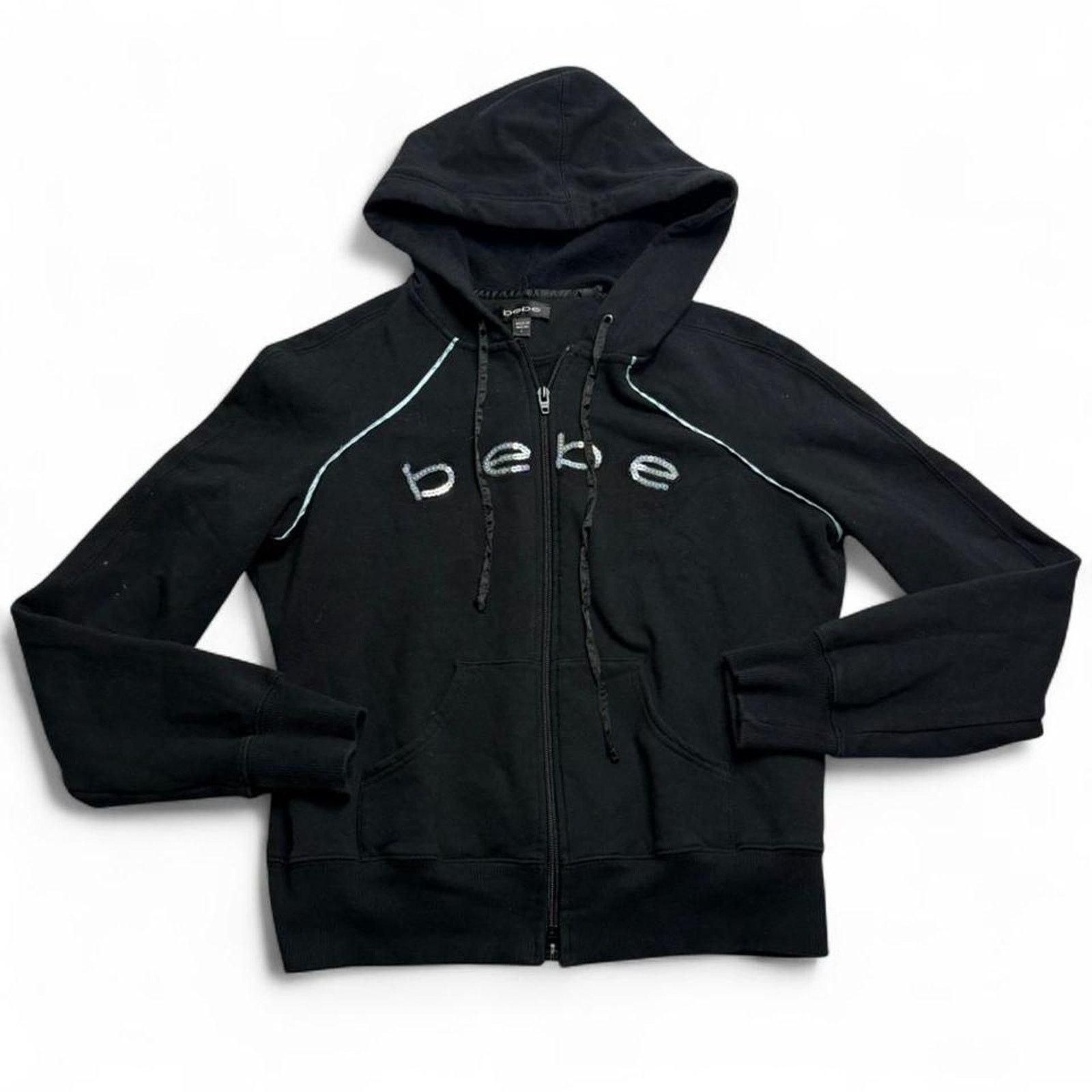Bebe Black Bebe zip up hoodie with white piping women size large Size L / US 10 / IT 46 - 4 Thumbnail