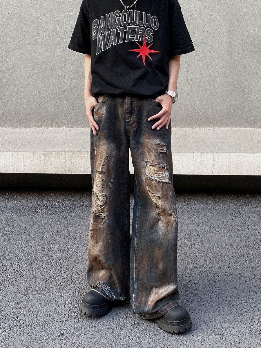 Japanese Brand American retro distressed ripped jeans for men Size US 32 / EU 48 - 1 Thumbnail
