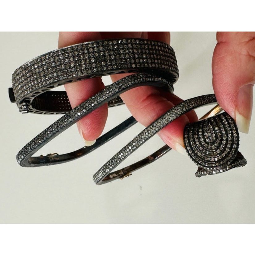 Other Gunmetal Rhinestone Bangle & Square Bracelets Matching Ring Size ONE SIZE - 1 Thumbnail