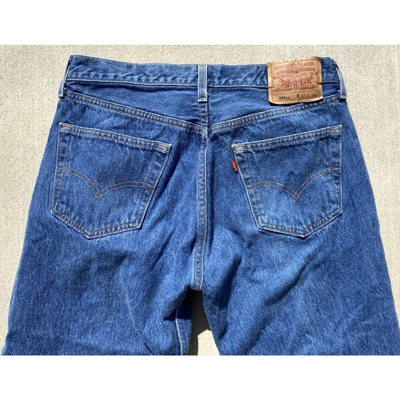 Levi's VINTAGE Levi’s 501 Jeans Levi's 501XX USA W 33 L 31.5 5-Pocket Design Jeans Mens Blue Denim USA Cowboy 501 XX, Vintage Size US 35 - 5 Thumbnail