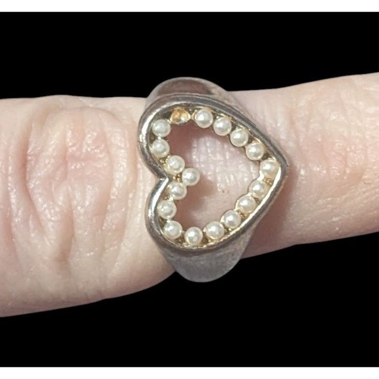 Other Vintage Open Heart Silver Tone Seed Pearl Ring Size 6 1/4 Size ONE SIZE - 5 Thumbnail