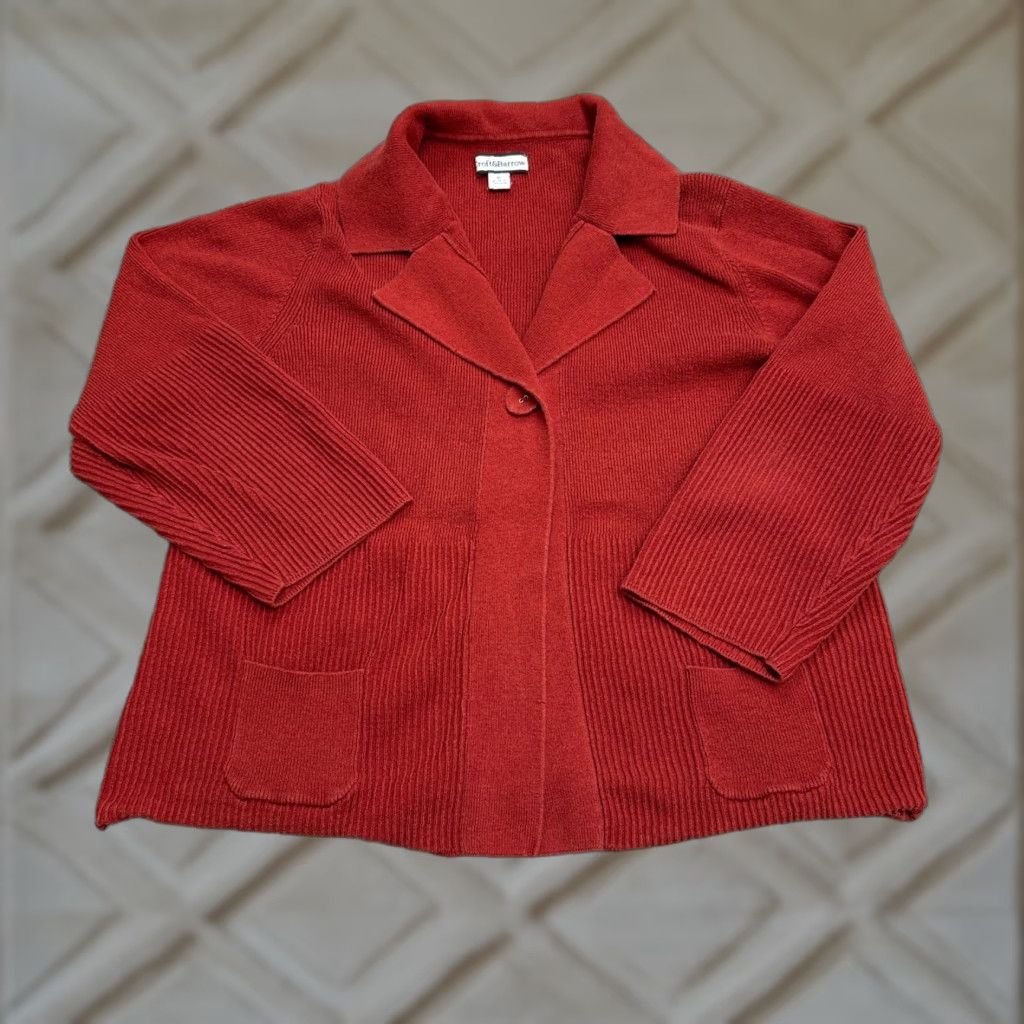 Croft & Barrow Croft & Barrow Cardigan Womens XL Red 100% Cotton Ribbed Knit Collared Sweater Size XL / US 12-14 / IT 48-50 - 1 Thumbnail