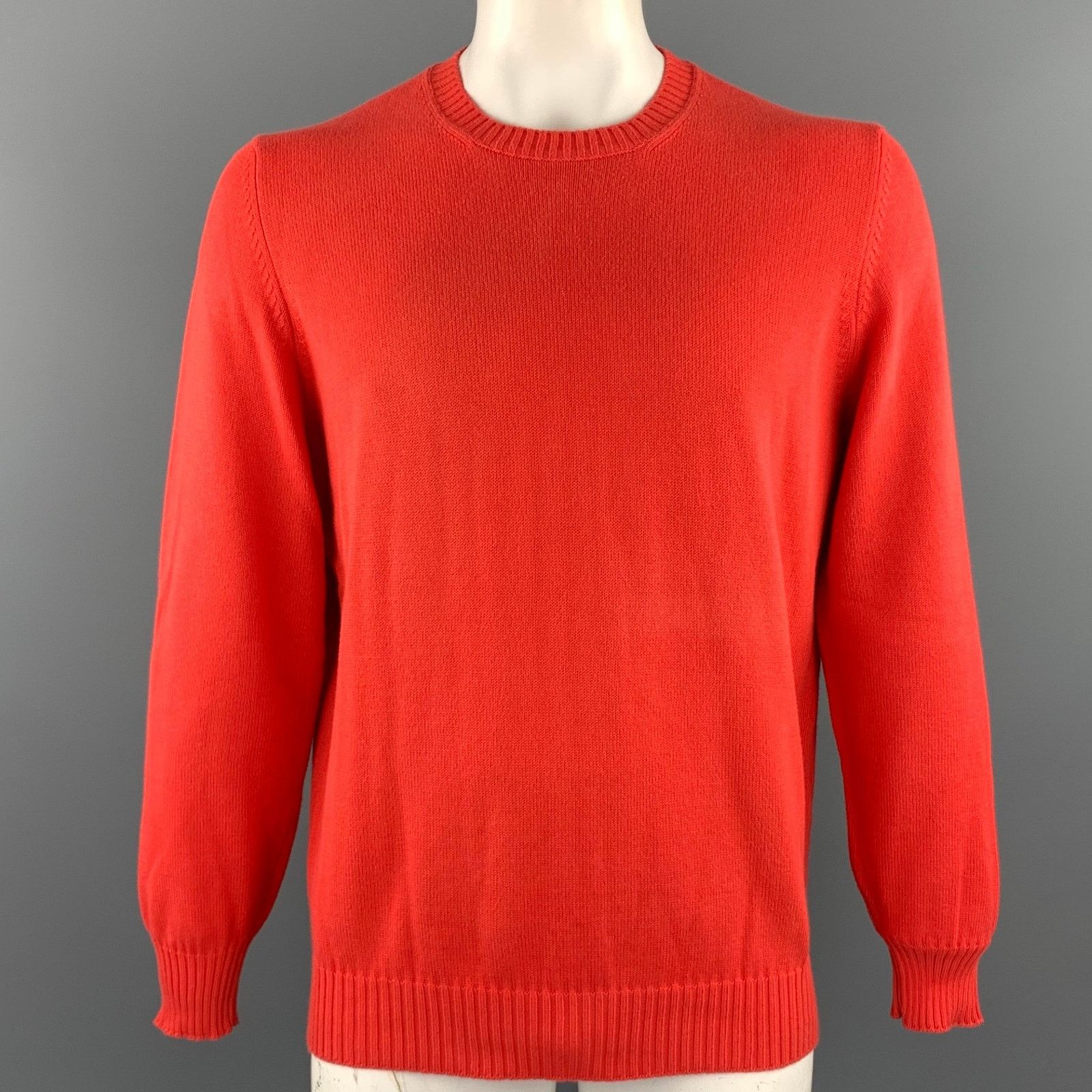 Brunello Cucinelli 44 Orange Knitted Cotton Crew-Neck Pullover Size US XL / EU 56 / 4 - 1 Thumbnail