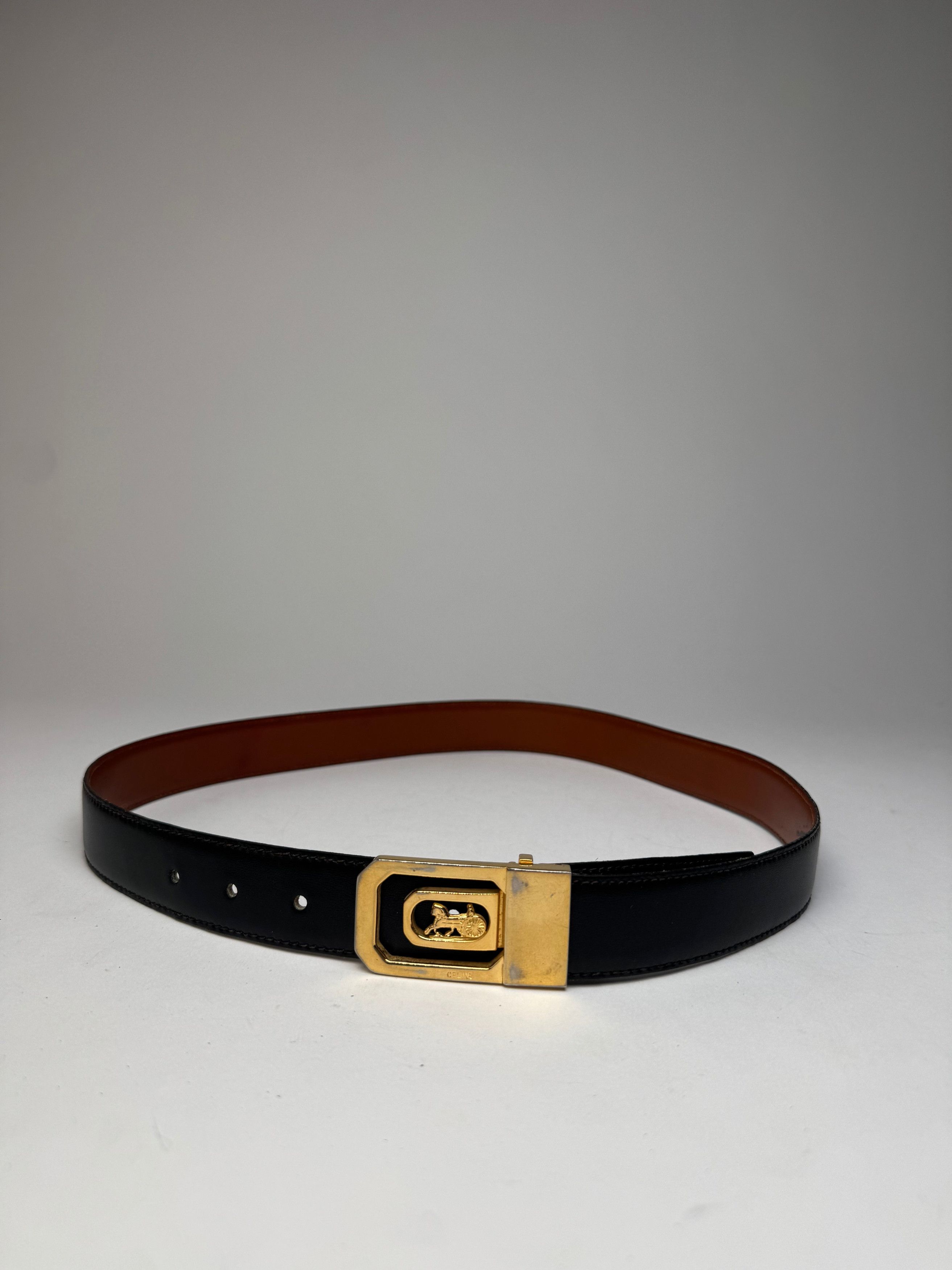 Celine Vintage Paris Carriage Logo Leather Belt black Brown Size ONE SIZE - 1 Thumbnail