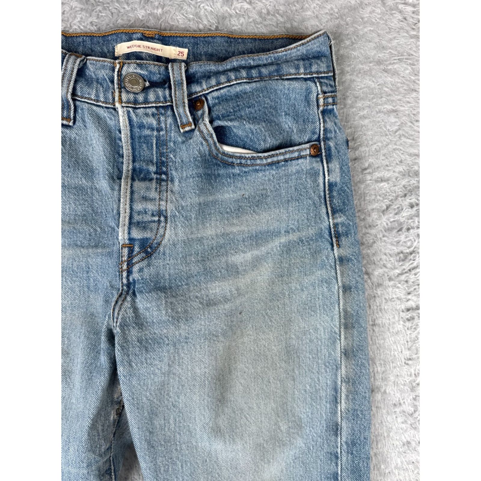 Levi's Levi's Wedgie Fit Vintage Women's Straight Jeans 25 Blue Denim Mid Rise Stretch Distressed 26x27 Size 42" / US 20 - 3 Thumbnail