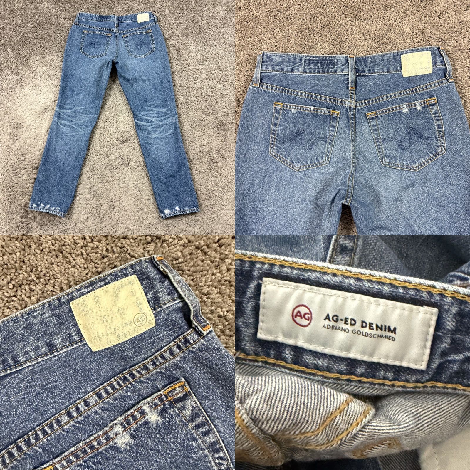 Denime AG Adriano Goldschmied Jeans Women Skinny Beau 26 Distressed Denim Blue 29x28 Regular Rise Mid Slouchy Inseam 28 Jeans Size 26" / US 2 / IT 38 - 8 Thumbnail