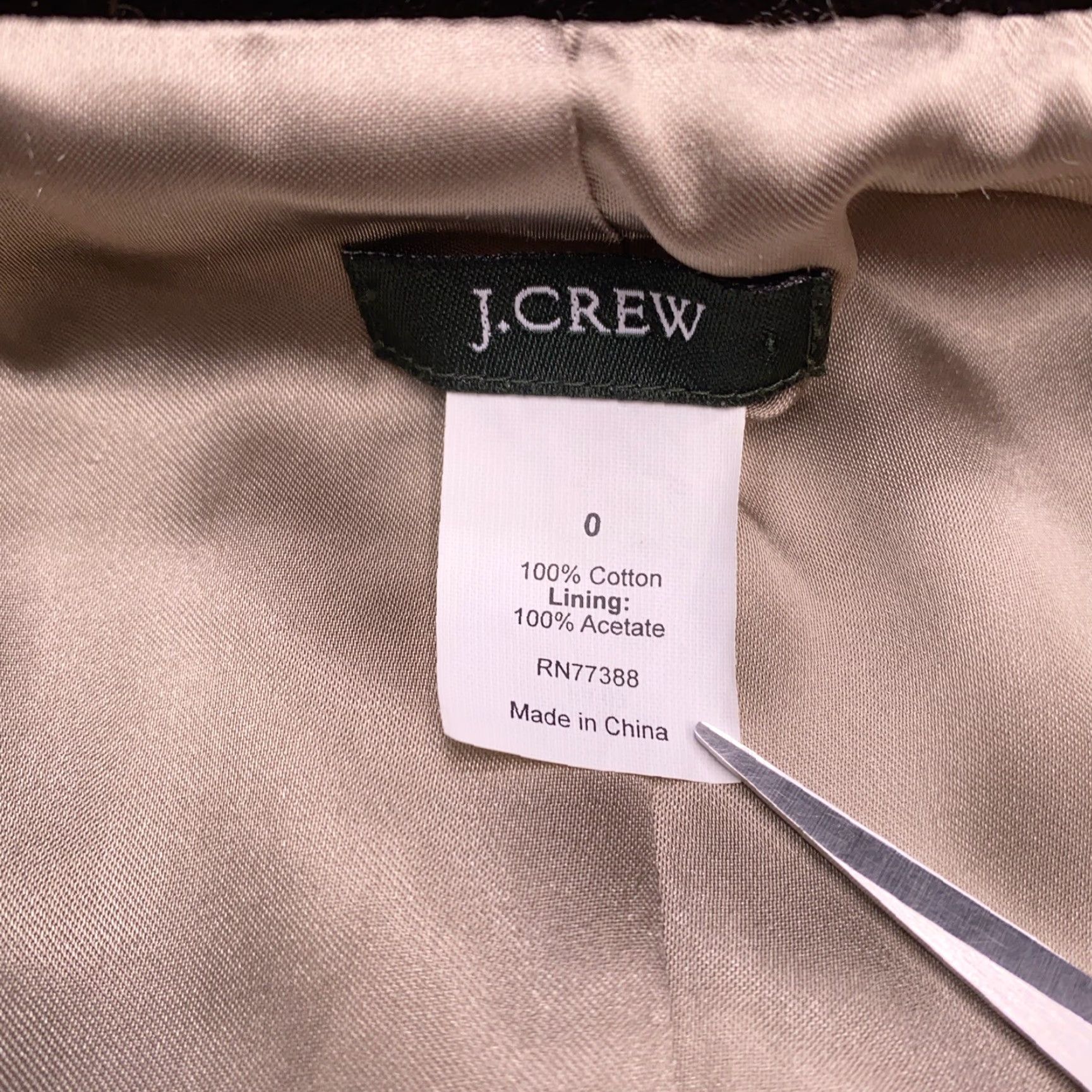 J.Crew VINTAGE J.CREW Blazer Velvet Womens 0 Brown Notch Notch Lapel Four-Button Short Sleeve Single-Breasted Dry Clean Only Solid 100% Cotton Jacket Size XS / US 0-2 / IT 36-38 - 7 Thumbnail