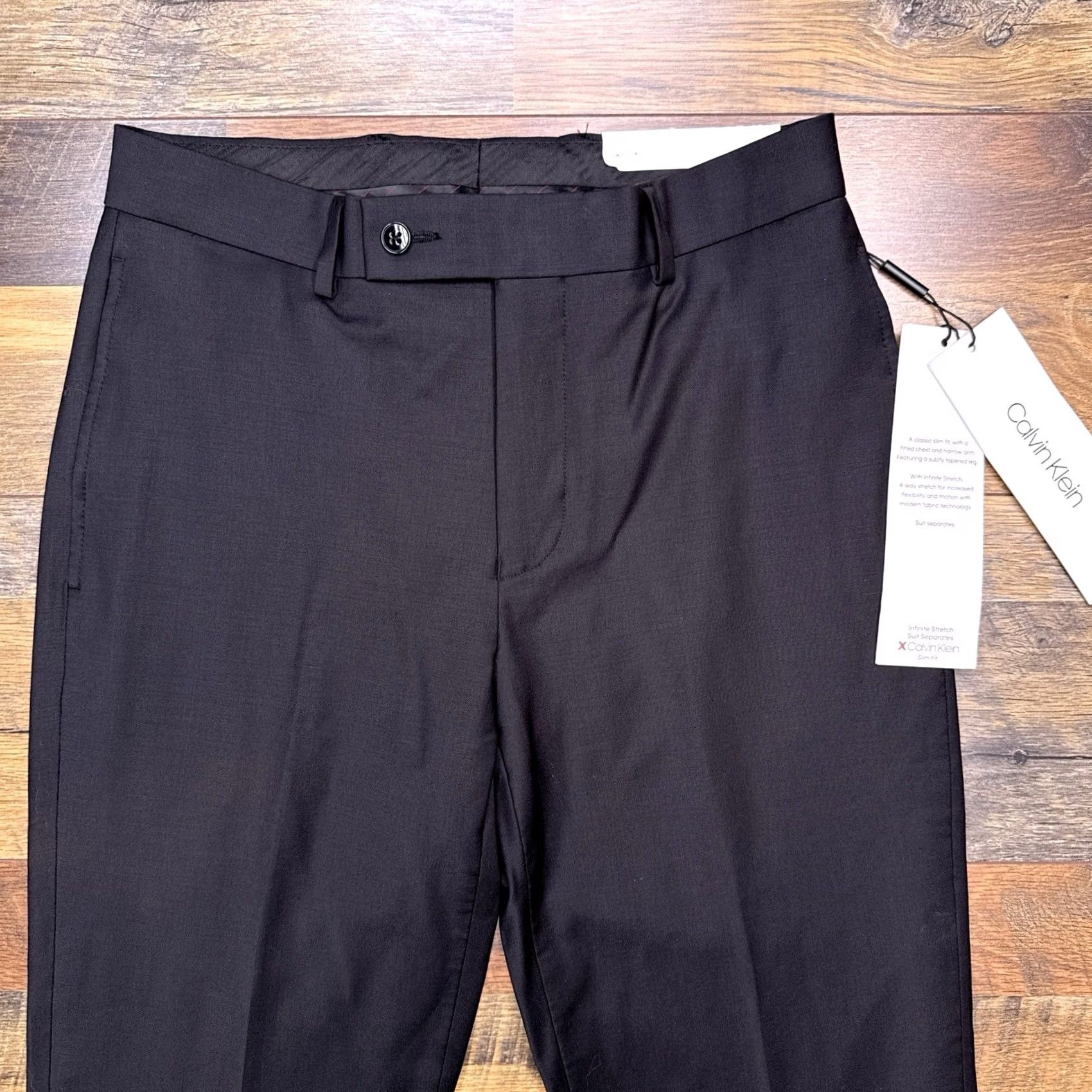 Calvin Klein Calvin Klein Pants Mens 29x30 Black Slim Fit Tapered Flat Front Wool Spandex Stretch Dress Pants Infinite Stretch New Size US 29 - 4 Thumbnail