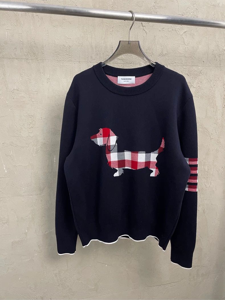 Thom Browne Thom browne Dark blue color plaid puppy four-striped knitte Size US L / EU 52-54 / 3 - 1 Thumbnail