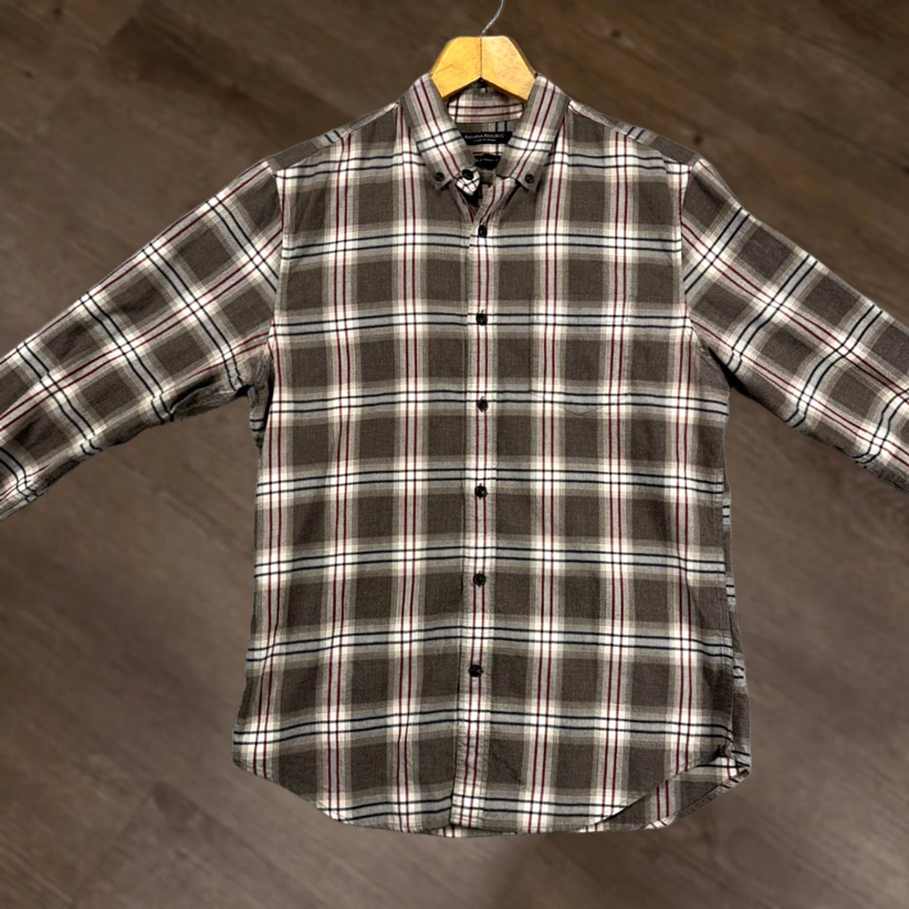 Banana Republic Banana Republic Luxe Flannel Shirt Mens Medium Brown Plaid Button-Down Grant Fit Long Sleeve Size US M / EU 48-50 / 2 - 1 Thumbnail