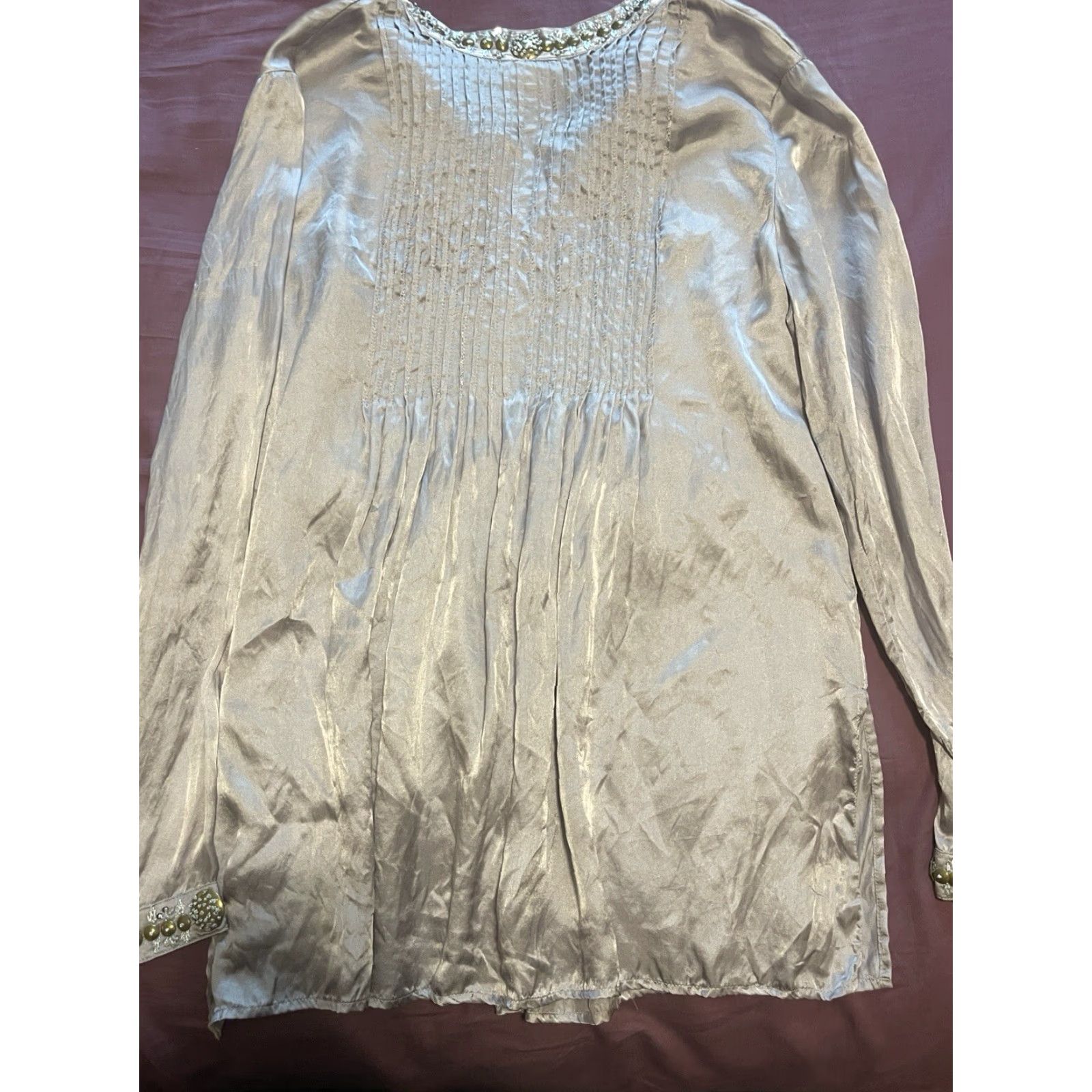 Vintage Sundance Silk Blouse Shirt Women 100% Silk Embroidered Silver Scoop Neck Size M Bohemian Tunic Women Size M / US 6-8 / IT 42-44 - 7 Thumbnail