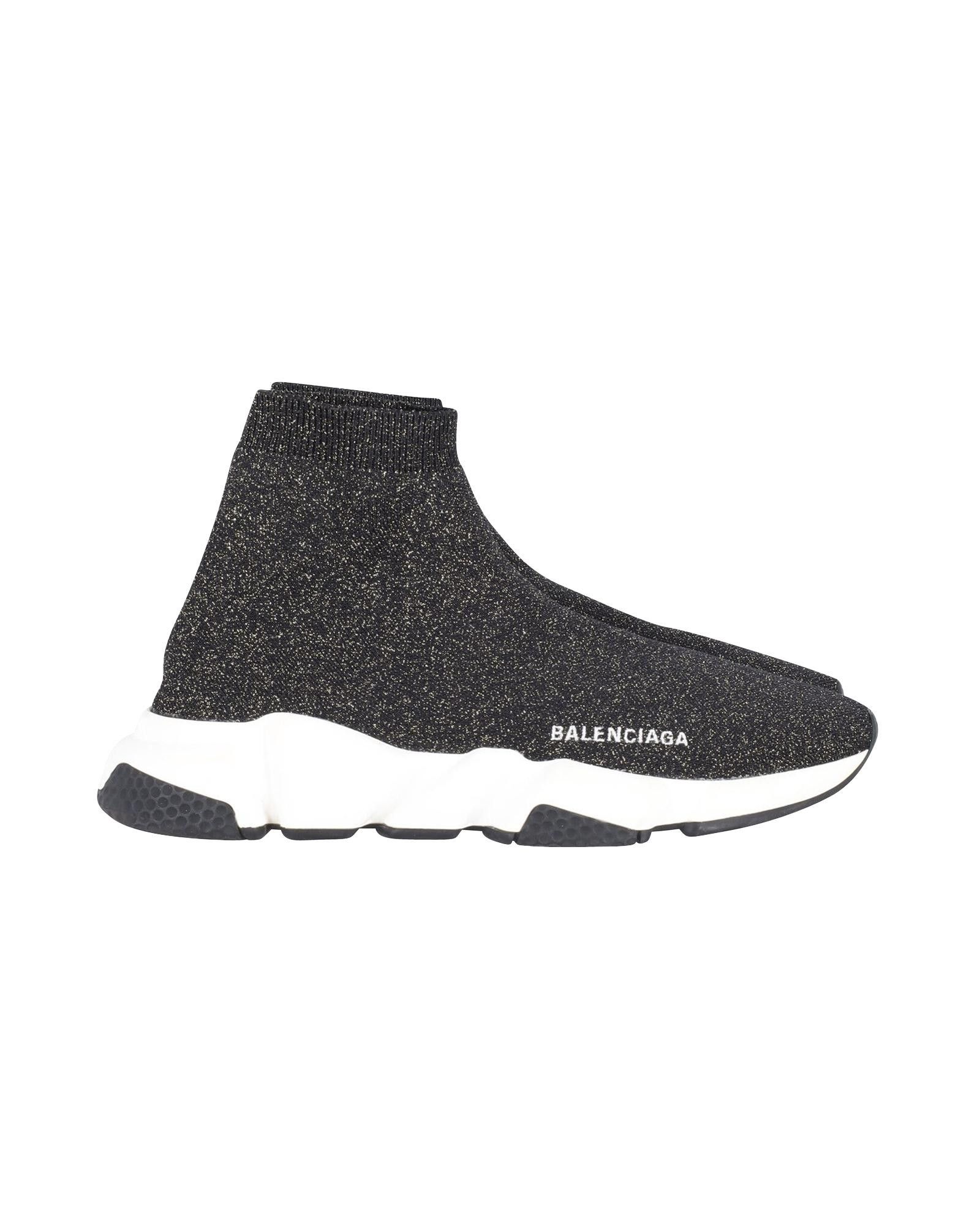 image of Balenciaga High-Top Lurex Sneakers In Black in Black Print, Women's (Size 10)