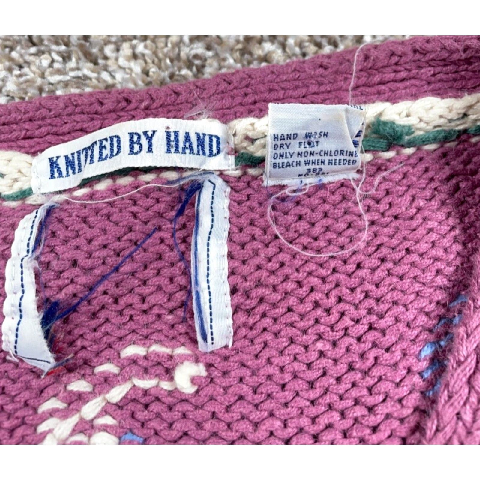 Vintage VINTAGE Women's Sweater XL Pink Paisley Hand Knit V-Neck Heavyweight Cotton Ramie 90s Hippie Retro Womens Size XL / US 12-14 / IT 48-50 - 5 Thumbnail